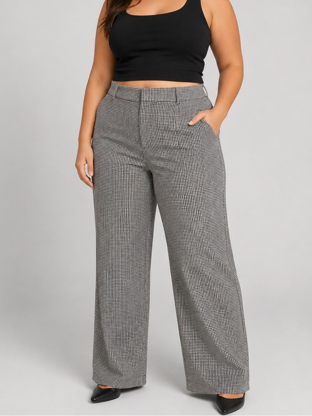 MICHEL STUDIO Black White Houndstooth Wide Leg Slacks Size 16